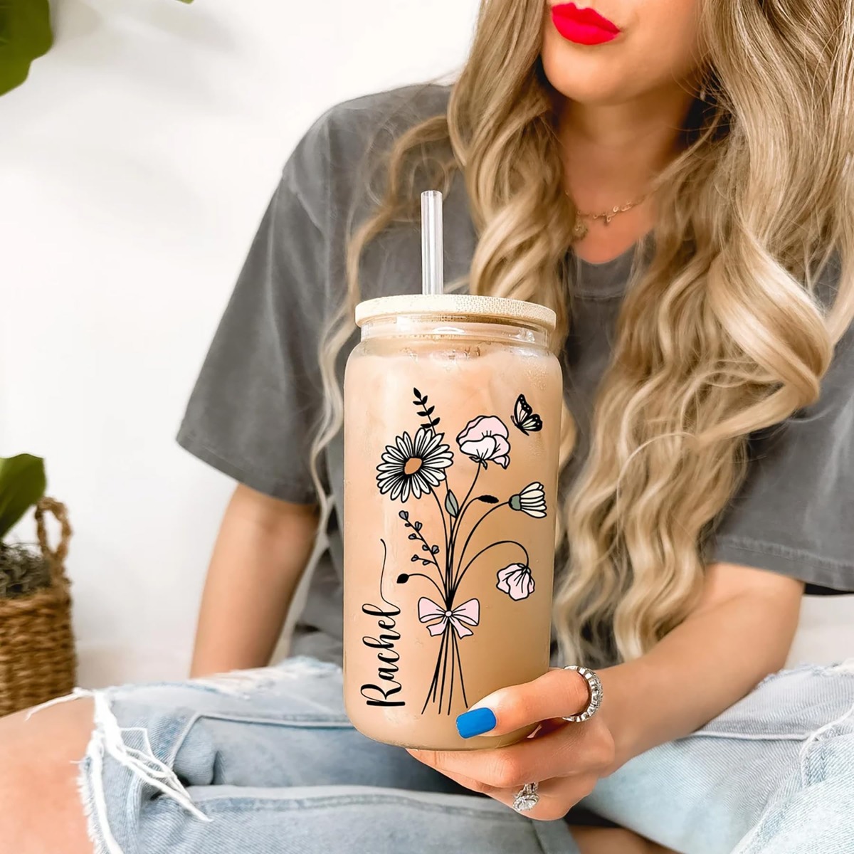 Coffee Equipment Usa - แก้วน้ำน่ารักแบบกำหนดเองพร้อมฝาปิดและหลอดดูด แก้วกาแฟ ของขวัญสำหรับงานปาร์ตี้ สำหรับกาแฟเย็นและน้ำผลไม้